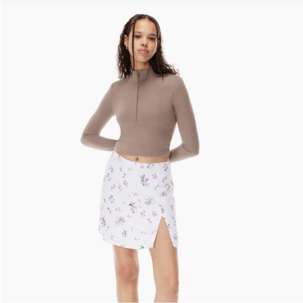 Aritzia Sunday Best Cropped Half-Zip Long Sleeve Top in taupe/grey